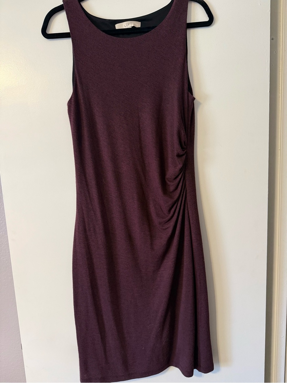 LOFT Sleeveless Plum Sheath Dress with Side Ruching